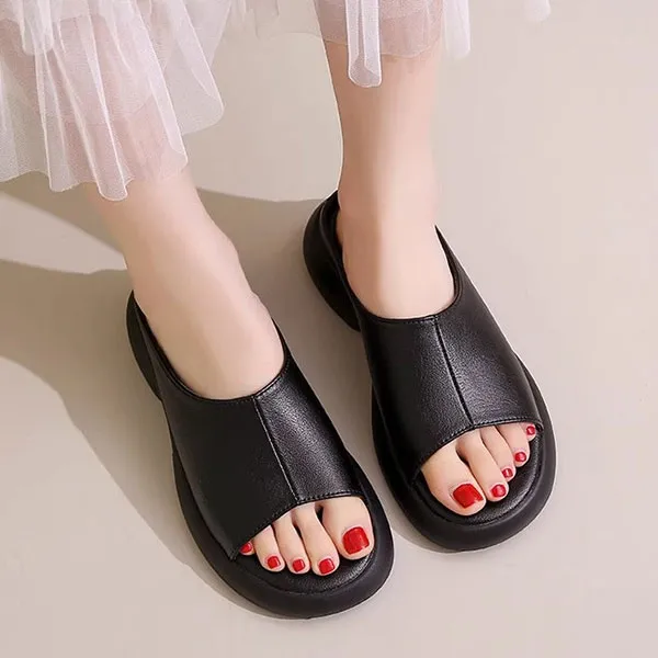 PU Leather Thick Bottom Mules