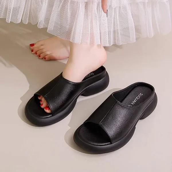 PU Leather Thick Bottom Mules