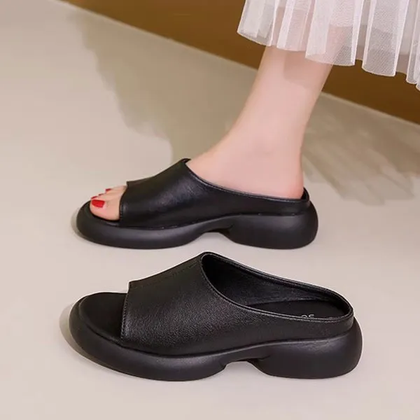 PU Leather Thick Bottom Mules