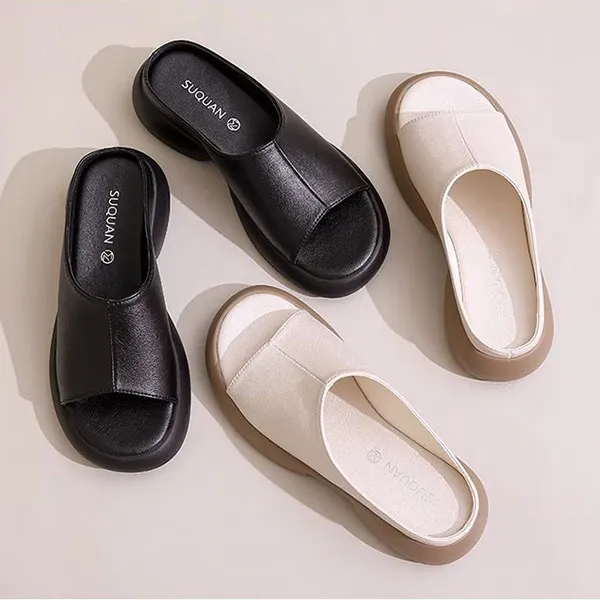 PU Leather Thick Bottom Mules