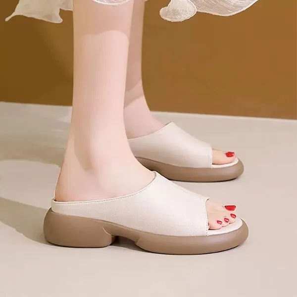 PU Leather Thick Bottom Mules