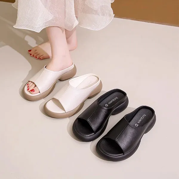 PU Leather Thick Bottom Mules