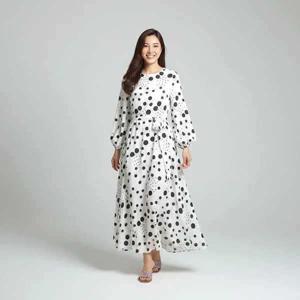 Puff Sleeve Round Neck Maxi Dress