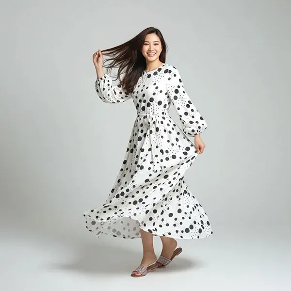 Puff Sleeve Round Neck Maxi Dress