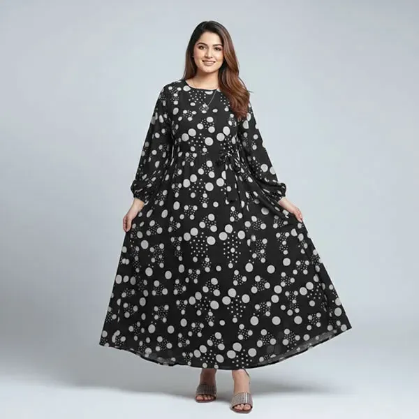 Puff Sleeve Round Neck Maxi Dress