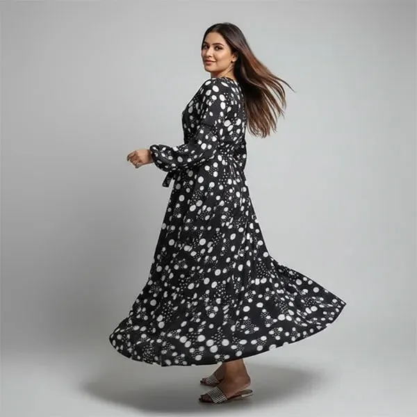Puff Sleeve Round Neck Maxi Dress
