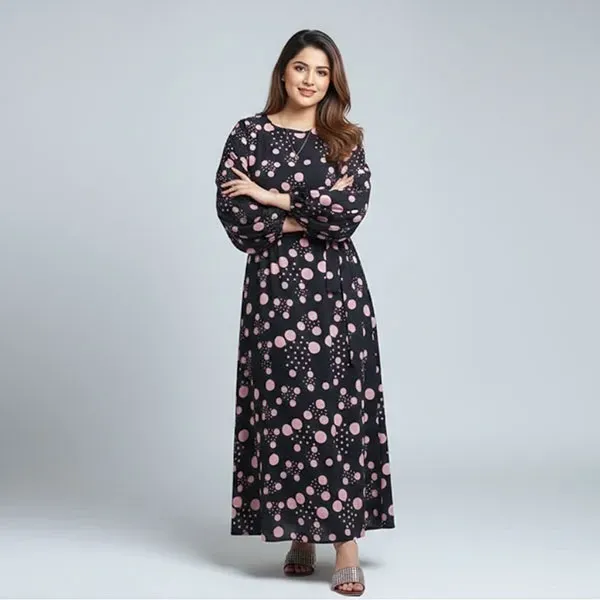Puff Sleeve Round Neck Maxi Dress