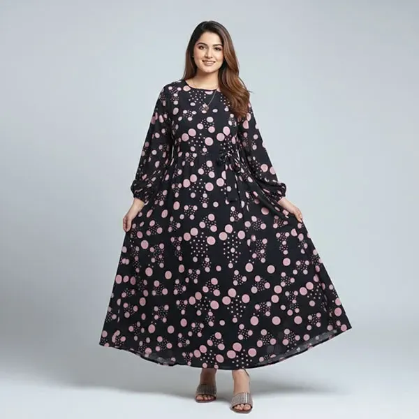 Puff Sleeve Round Neck Maxi Dress