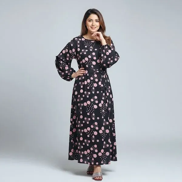 Puff Sleeve Round Neck Maxi Dress