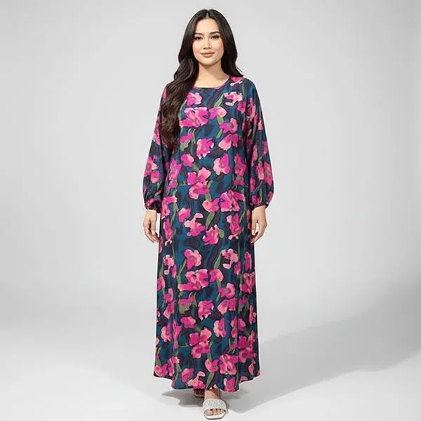 Puff Sleeve Round Neck Maxi Dress