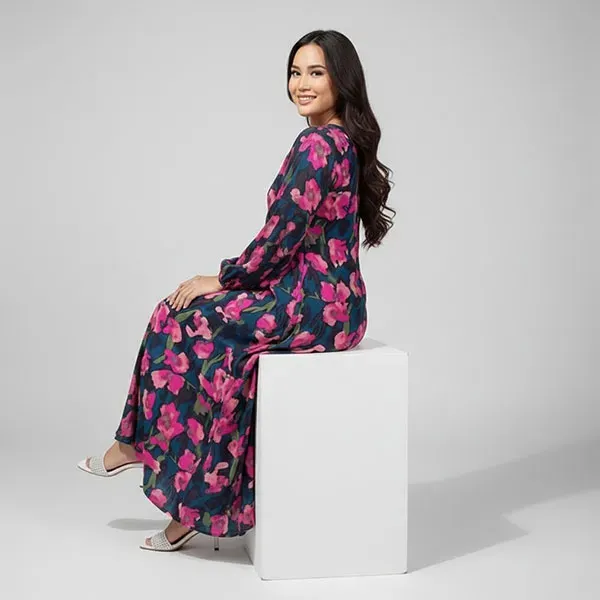 Puff Sleeve Round Neck Maxi Dress