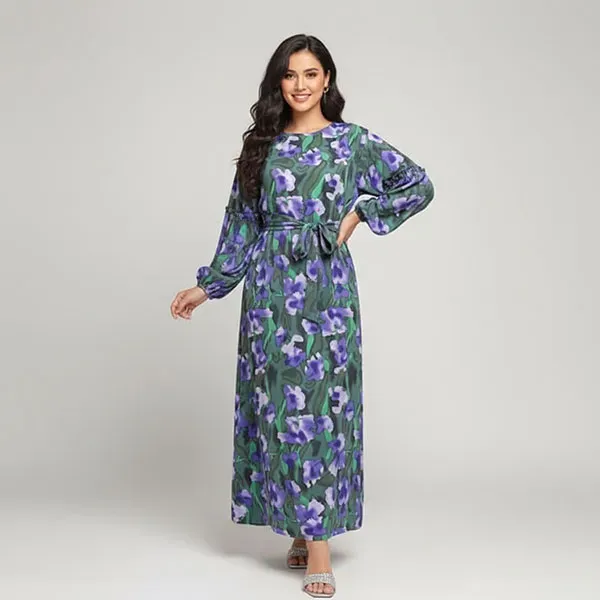 Puff Sleeve Round Neck Maxi Dress