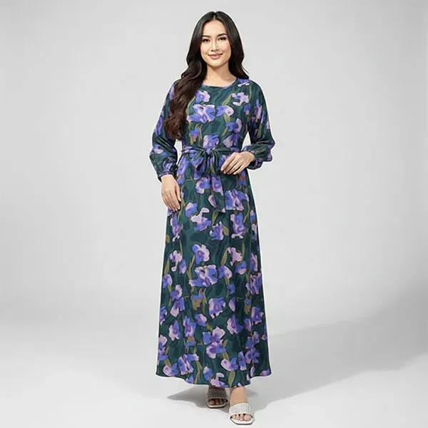 Puff Sleeve Round Neck Maxi Dress