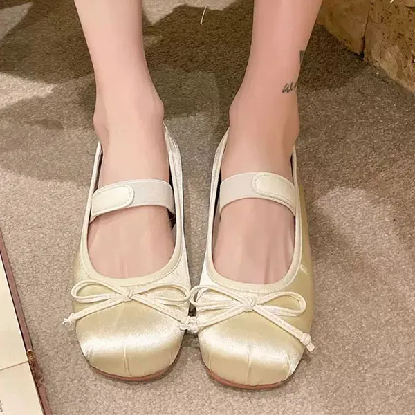 Girls' Bow Design Velcro School Ballerinas