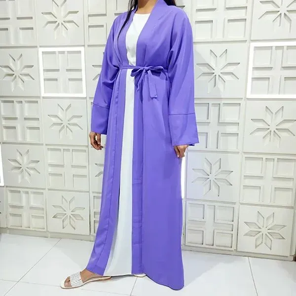 Dorbe 2PCs Long Sleeve Open Front Belted Abaya Style Outwear Cardigan