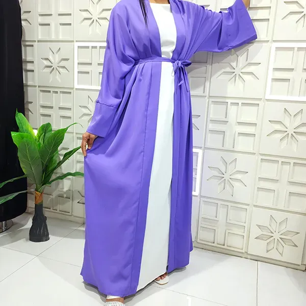 Dorbe 2PCs Long Sleeve Open Front Belted Abaya Style Outwear Cardigan