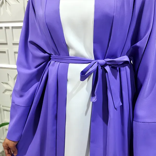 Dorbe 2PCs Long Sleeve Open Front Belted Abaya Style Outwear Cardigan