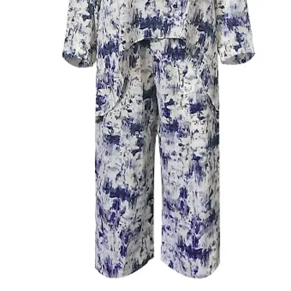 Thumbnail of DORBE Baroque Pattern Irregular Length Blouse Top Elastic Waist Wide Leg Trouser 2 Piece Set