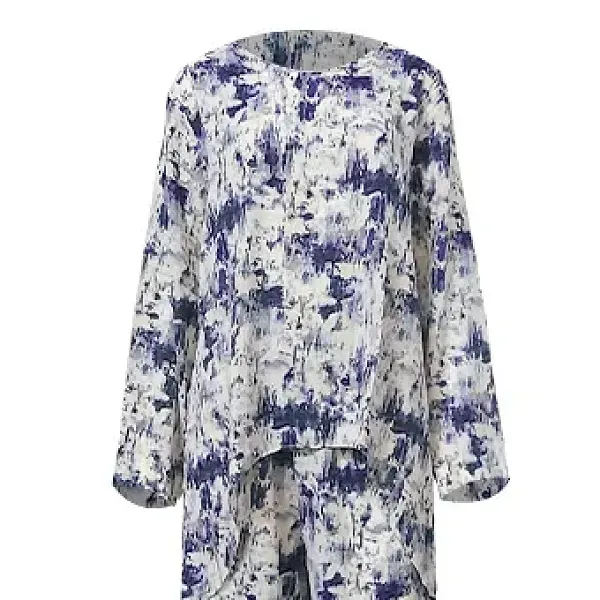 Thumbnail of DORBE Baroque Pattern Irregular Length Blouse Top Elastic Waist Wide Leg Trouser 2 Piece Set