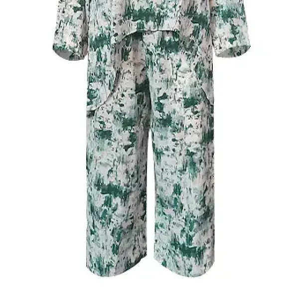 Thumbnail of DORBE Baroque Pattern Irregular Length Blouse Top Elastic Waist Wide Leg Trouser 2 Piece Set