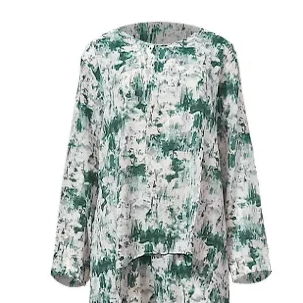 Thumbnail of DORBE Baroque Pattern Irregular Length Blouse Top Elastic Waist Wide Leg Trouser 2 Piece Set