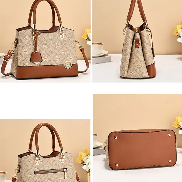 Thumbnail of Elegant Monogram Shoulder Bag | Brown and Tan Handbag
