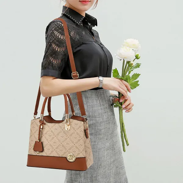 Elegant Monogram Shoulder Bag | Brown and Tan Handbag