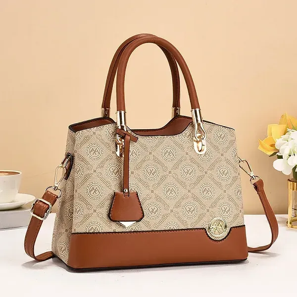 Elegant Monogram Shoulder Bag | Brown and Tan Handbag