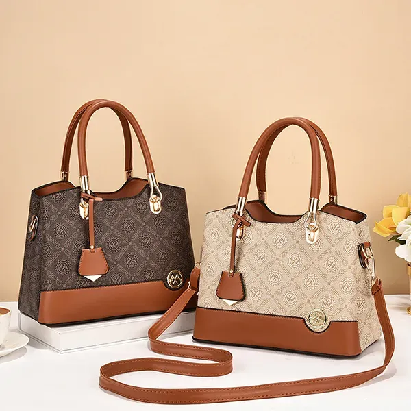 Thumbnail of Elegant Monogram Shoulder Bag | Brown and Tan Handbag