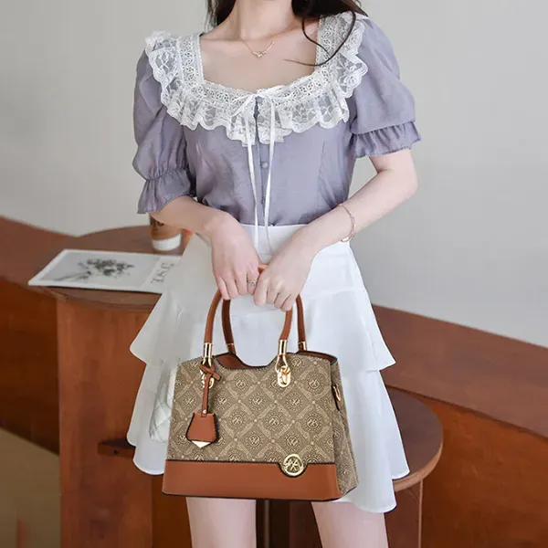 Thumbnail of Elegant Monogram Shoulder Bag | Brown and Tan Handbag