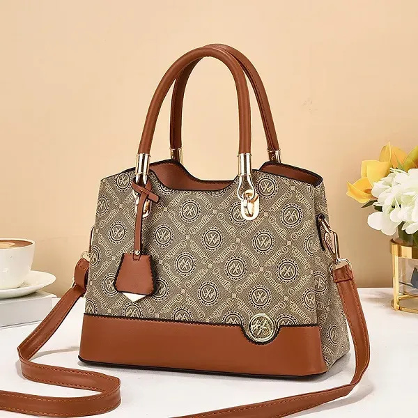 Elegant Monogram Shoulder Bag | Brown and Tan Handbag