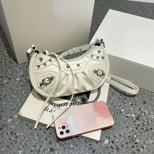 Trendy Studded Shoulder Bag with Chain