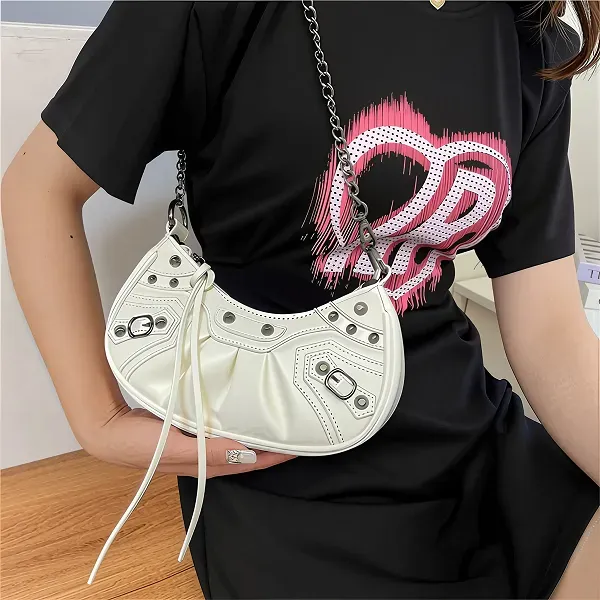 Trendy Studded Shoulder Bag with Chain