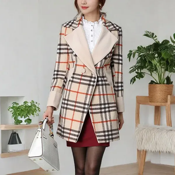 Women's Plaid Winter Long Coat