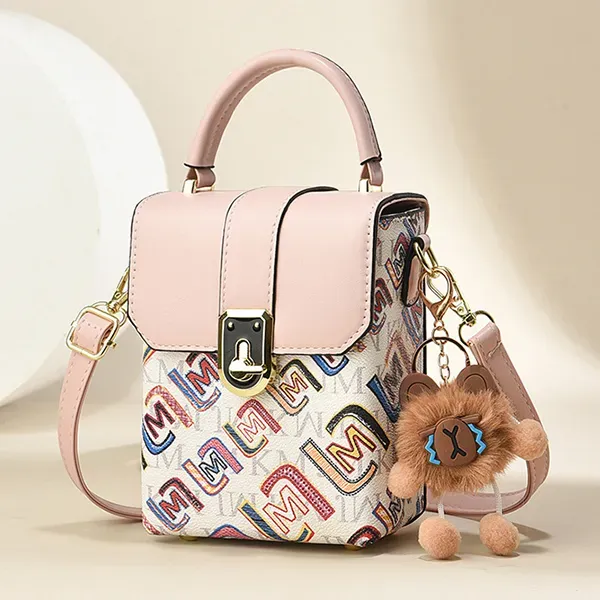 Cute Mini Bag with Letters and Bear Charm