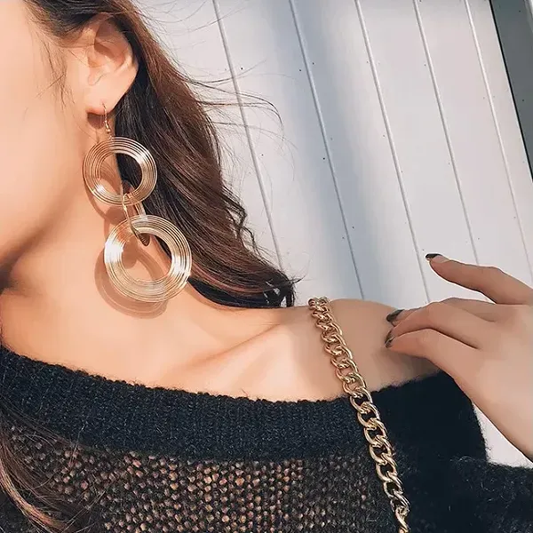 Silver Triple Hoop Drop Earrings | Trendy Statement Jewelry