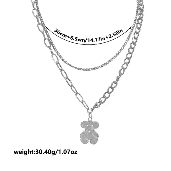 Double Layer Silver Bear Pendant Necklace