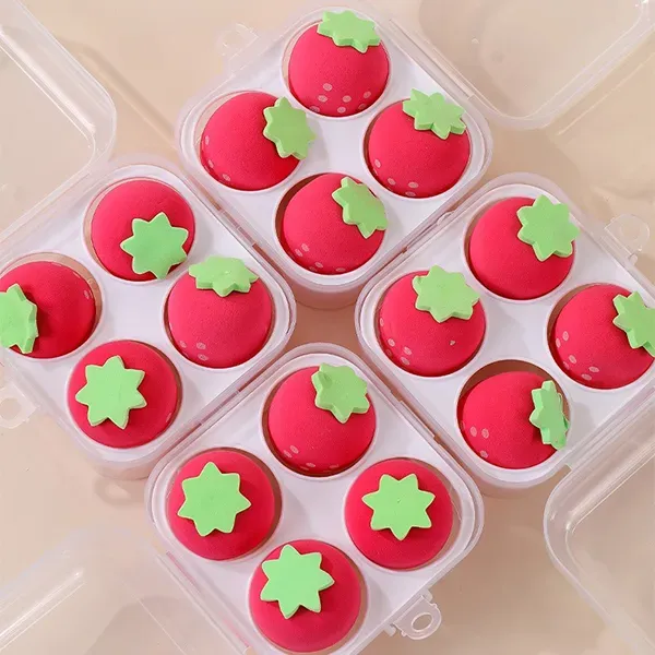 4Pcs Soft Strawberry Makeup Sponge Set