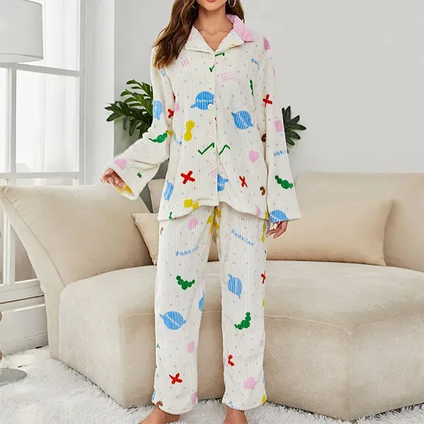 Colorful Patterned Two-Piece Pajama Set