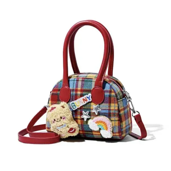 Thumbnail of Cute Plaid Mini Bag with Fun Patches