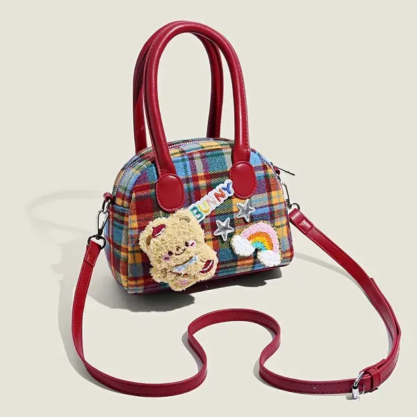 Cute Plaid Mini Bag with Fun Patches