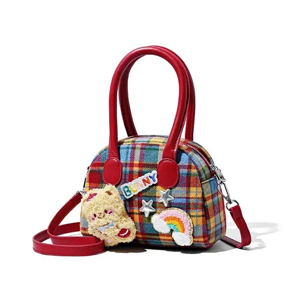 Thumbnail of Cute Plaid Mini Bag with Fun Patches
