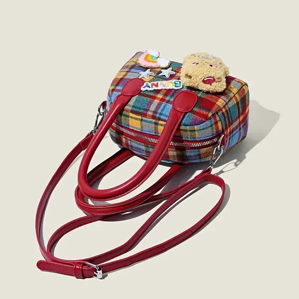 Thumbnail of Cute Plaid Mini Bag with Fun Patches
