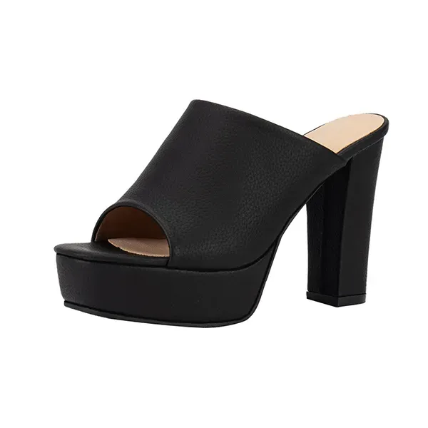 High Block Heel Platform Mules - Elegant Peep Toe Sandals