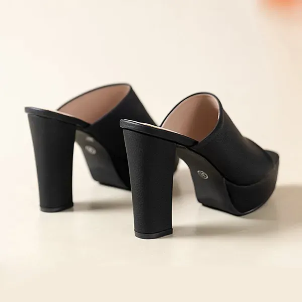 High Block Heel Platform Mules - Elegant Peep Toe Sandals