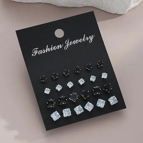 Elegant Square Crystal Stud Earrings Set For Women