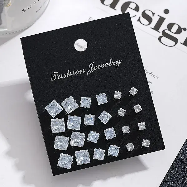 Elegant Square Crystal Stud Earrings Set For Women