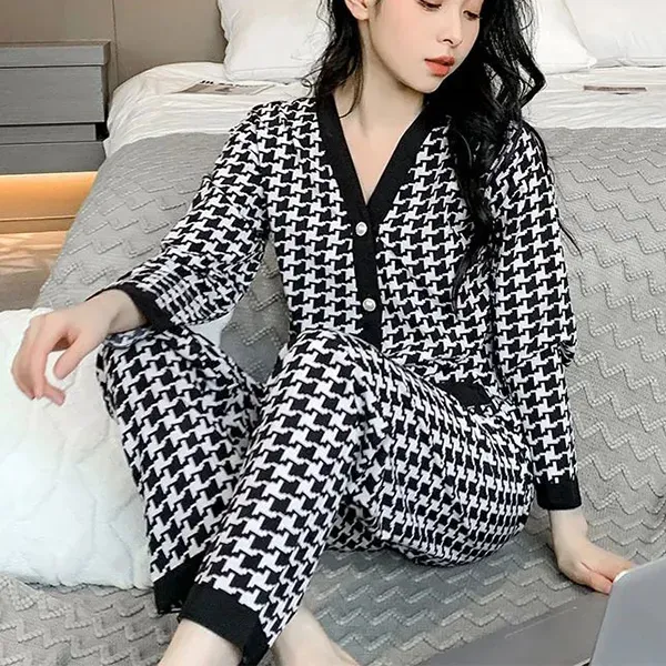 Thumbnail of Houndstooth Long-Sleeve Pajamas Set