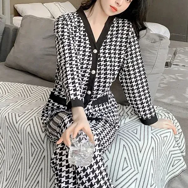 Thumbnail of Houndstooth Long-Sleeve Pajamas Set