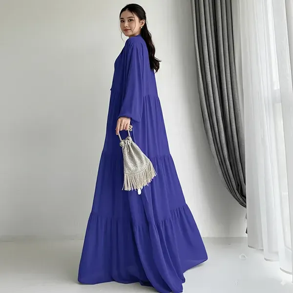 Long Sleeve Ruffle Hem Abaya Dress with Cardigan